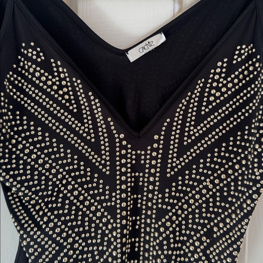 Caché Rare Vintage Black Bodysuit w/ Gold Studs - Picture 4 of 11
